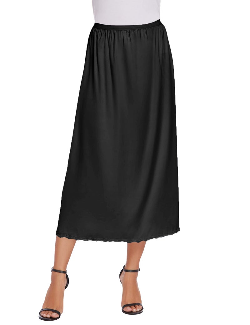 Avidlove Women's Satin Half Slip 36" Lace Long Underskirt S-XXL (Black, XX-Large) - Image 1